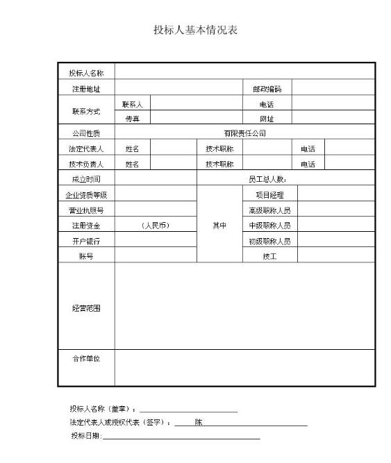 投標人基本情況表_投標人基本情況表樣例范本
